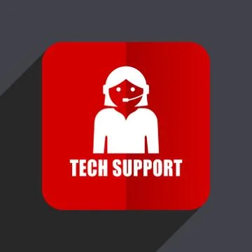 Support flat design web vector icon. Red square sign on gray background in ep Stock Illustration