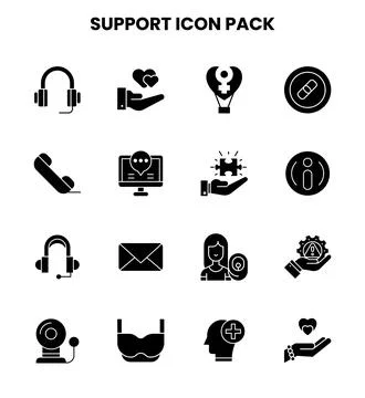 Support Glyph Collection Icons Pack Stock Illustration