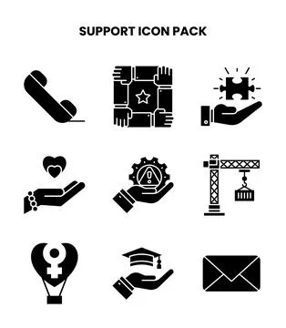 Support Glyph Set Icons Pack Stock Illustration