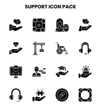 Support Glyph Set Icons Pack Illustration