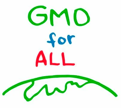 Support GMO gene modified food for all sing inscription green red blue color Stock-Illustration