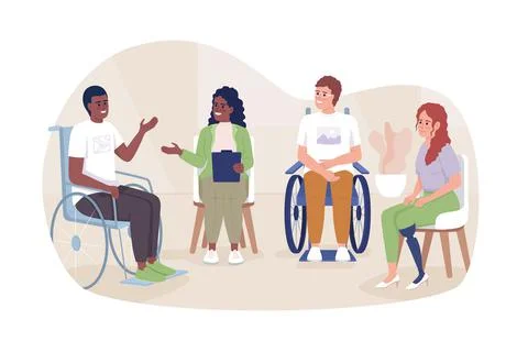 Support group for disabled patients 2D vector isolated illustration Stock Illustration