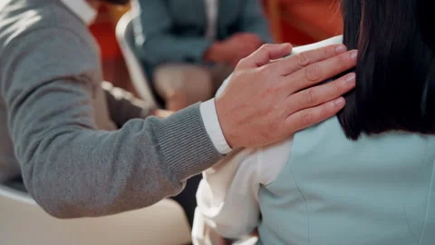 Support group, hand or people in therapy, circle or understanding for trauma Stock Footage 336192103