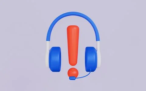 Support headset with alert symbol indicating helpdesk issue or caution icon Stock Illustration