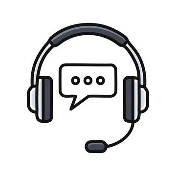 Support headset icon. Headset with chat bubble, ideal for customer service,.. Illustrazione stock