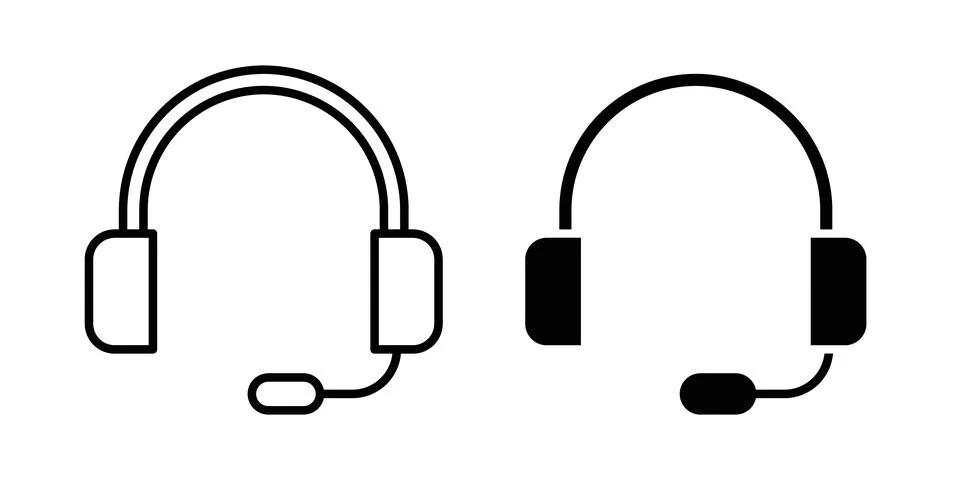 Support headset icon solid, line, and editable vector set. Stock Illustration
