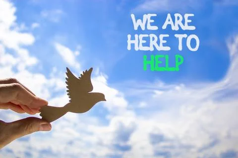 Support, help and we are here to help symbol. Concept words We are here to .. Stock Photos