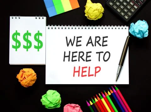 Support, help and we are here to help symbol. Concept words We are here to .. Stock Photos