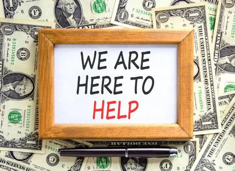 Support, help and we are here to help symbol. Concept words We are here to .. Stockfoto's