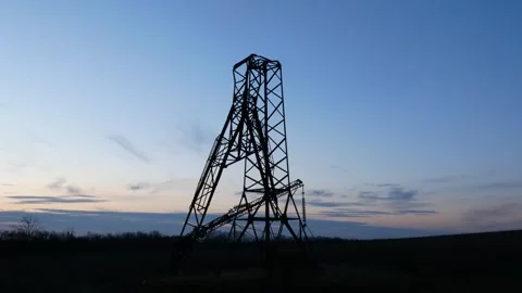 The support of a high-voltage line was destroyed against the background Stock Footage 325567207