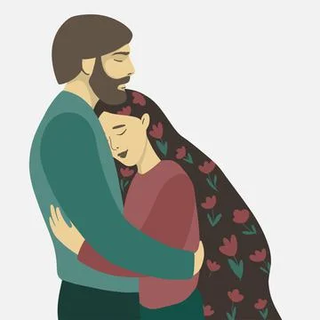 Support, hugs. Couple supporting each other. Bearded boyfriend. Stock Illustration