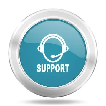 Support icon, blue round metallic glossy button, web and mobile app design il Stock Illustration