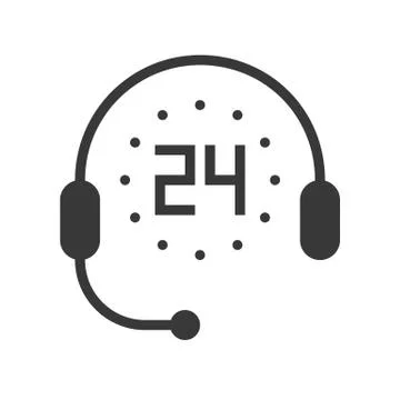 Support icon, timer 24 hours and headphone, pixel perfect Illustrazione stock