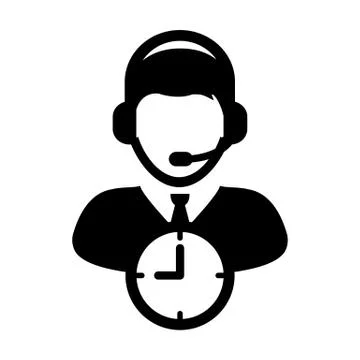 Support icon vector with clock symbol and male customer care support business Stock Illustration