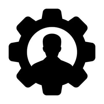 Support icon vector male user person profile avatar with gear cogwheel Illustrazione stock