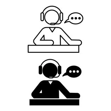 Support Icons. Black and White Vector Illustrations. A Customer Support Rep.. Stock Illustration