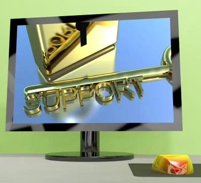 Support key on computer screen showing online help Stock Illustration
