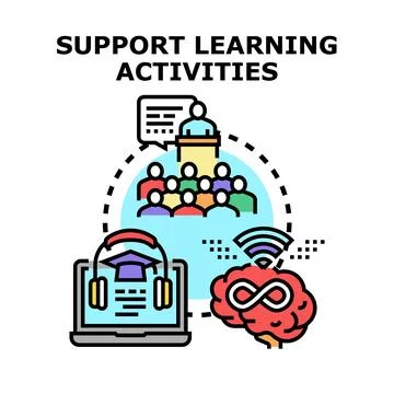 Support learning activities concept with online education and knowledge shari Stock Illustration