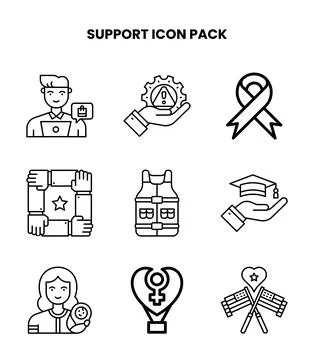 Support Line Design Icons Pack Stock Illustration