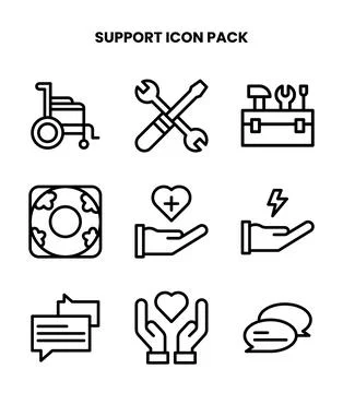 Support Line Set Icons Pack Stock Illustration