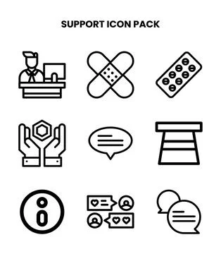 Support Line Set Icons Pack Stock Illustration