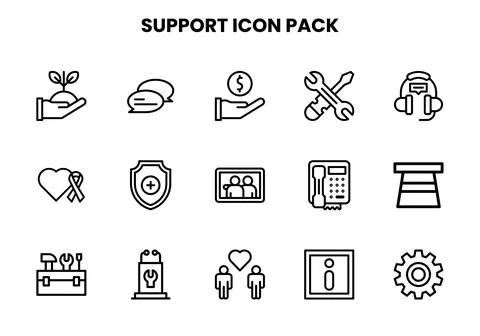 Support Line UI Icons Pack Stock Illustration