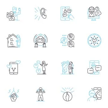 Support linear icons set. Assistance, Help, Comfort, Aid, Encouragement Ilustración de archivo