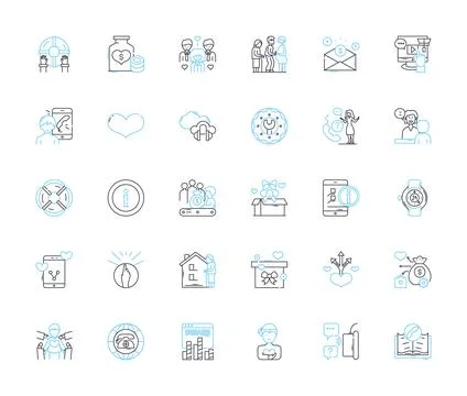 Support linear icons set. Assistance, Help, Comfort, Aid, Encouragement Ilustración de archivo