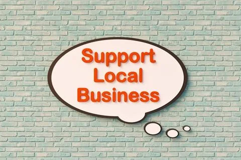 Support local business. Support local business. Speech bubble, orange lett... Stock Photos