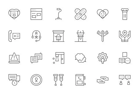 Support Modern Vector Collection with 24 Thin Line 64x64 Pixel Optimized Icon Stock Illustration