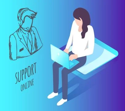Support Online, Client Talking to Helpdesk Worker Stock Illustration