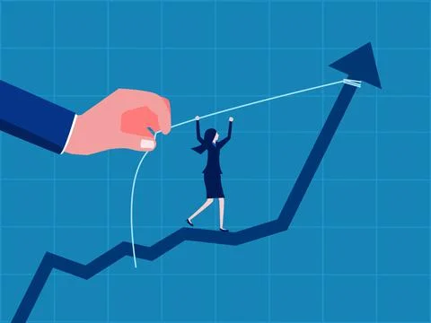 Support or help increase income. Businesswoman standing in helping hand pul.. Illustrazione stock