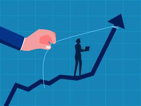 Support or help increase income. man standing in helping hand pulling incre.. Illustrazione stock