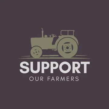 Support our farmer logo template. Retro Farming badge with tractor. Stock vector Illustrazione stock