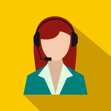 Support phone operator in headset icon, flat style Stock Illustration