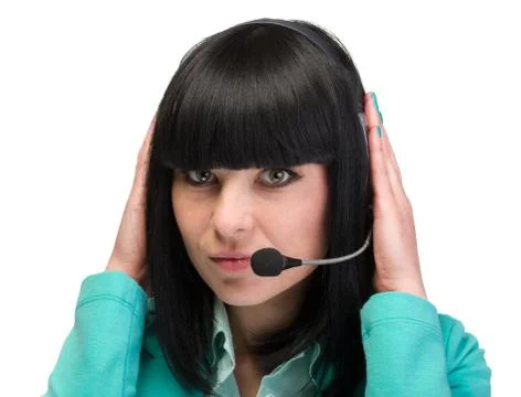Support phone operator in headset, isolated on white Stock Photos