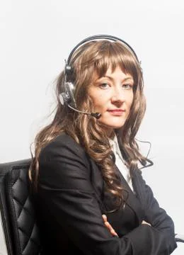 Support phone operator  in headset 스톡 사진