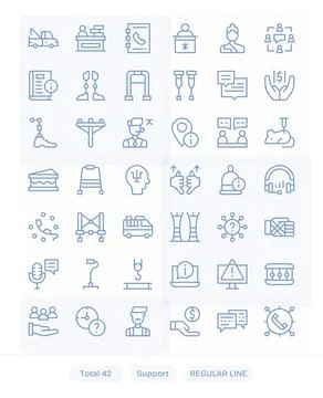 Support PIXEL Perfect Vector Set with 42 128x128 Regular Line Icons Stock Illustration