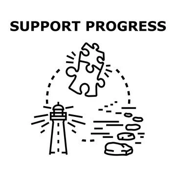 Support progress concept with lighthouse, puzzle, and stepping stones Stock Illustration