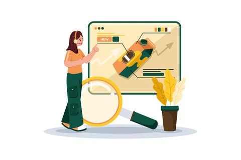 Support representative seeks input for enhanced product knowledge. Stock Illustration