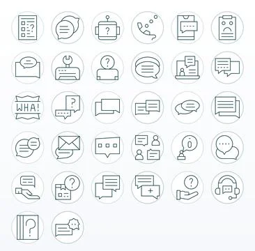 Support Request Design Vector Icons featuring 32 PIXEL Perfect Thin Line Styl Illustrazione stock