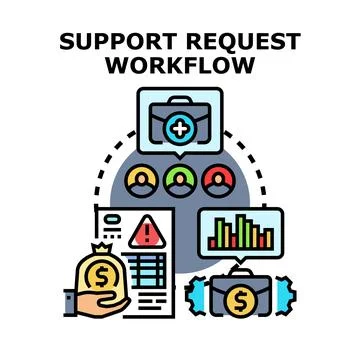 Support request workflow process implementation for business Stock Illustration