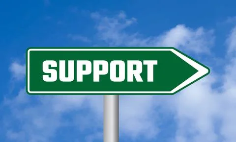 Support road sign on cloudy sky background Stock Photos