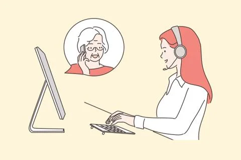 Support, service, call center, work, communication concept Stock Illustration