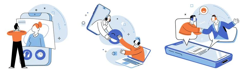 Support service. The customer service representative assists customers with Stock Illustration