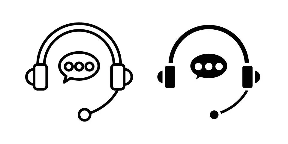 Support service headset icon vectors. Illustrations in black Stock Illustration
