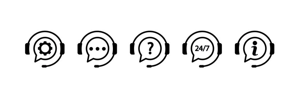 Support service icons. Chat vector icons. Customer Support. Headset symbols. Stock Illustration