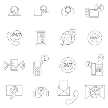 Support service icons set, thin line style 스톡 일러스트