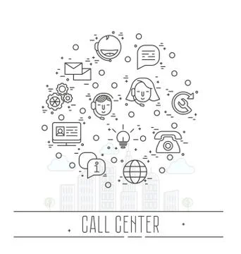 Support service icons set - vector thin line call center symbols Stock Illustration