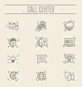 Support service icons set - vector thin line call center symbols Illustrazione stock